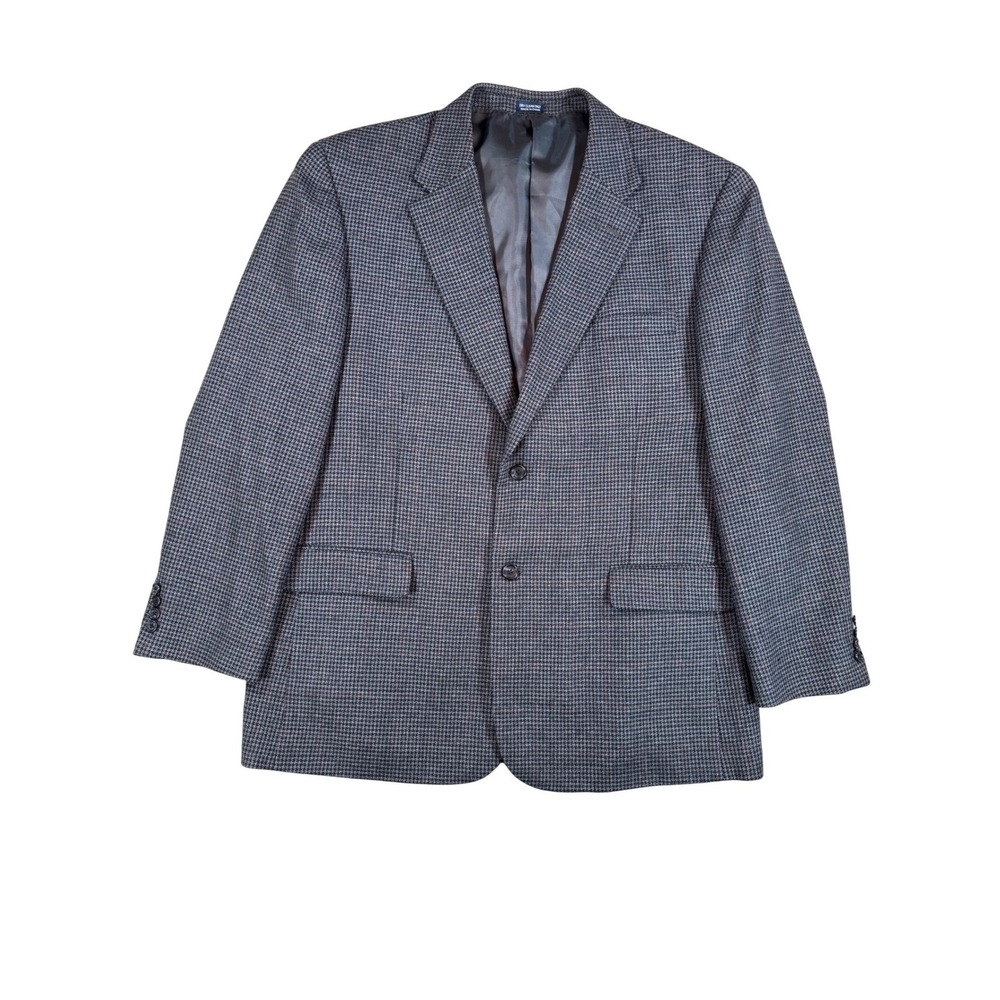 Meeting Street Mens Grey Houndstooth Lambswool Cashmere‎ Blazer Jacket 2 Button